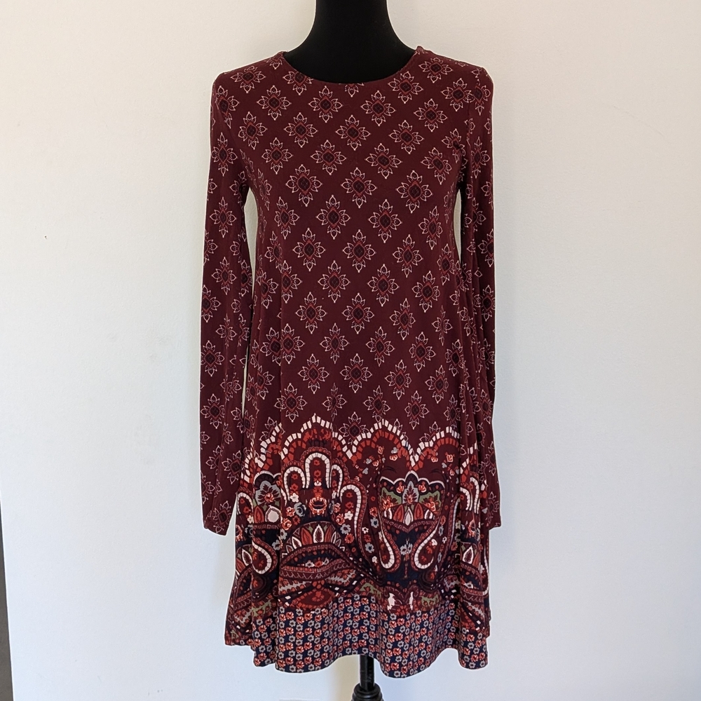 Derek Heart Burgundy Long Sleeve Dress